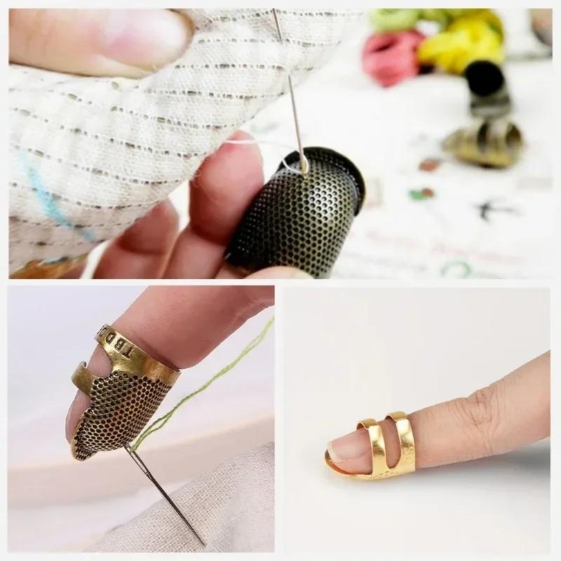 Sewing Thimble Adjustable Thimble Finger Protector Metal Finger Shield Ring Non-Slip Needle Press Finger Sleeve DIY Sewing Tool