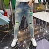 İlkbahar ve Sonbahar Yeni Moda Marka Kot erkek Yırtık Nakış Trendi Slim Fit dar pantolon Pantolon