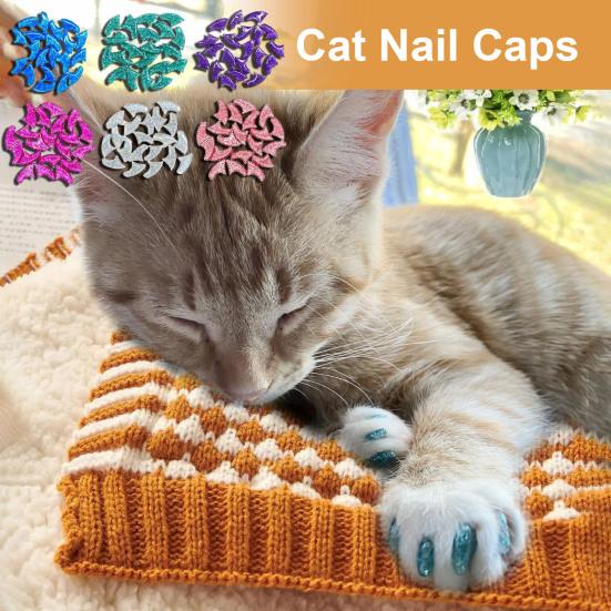 120 Stuks Katten Nageldopjes Natuurlijk Veilig Kattenklauw Hoesjes Tips met Lijm En Applicators Niet-Toxisch 6 Kleuren Katten Nagelhoesjes