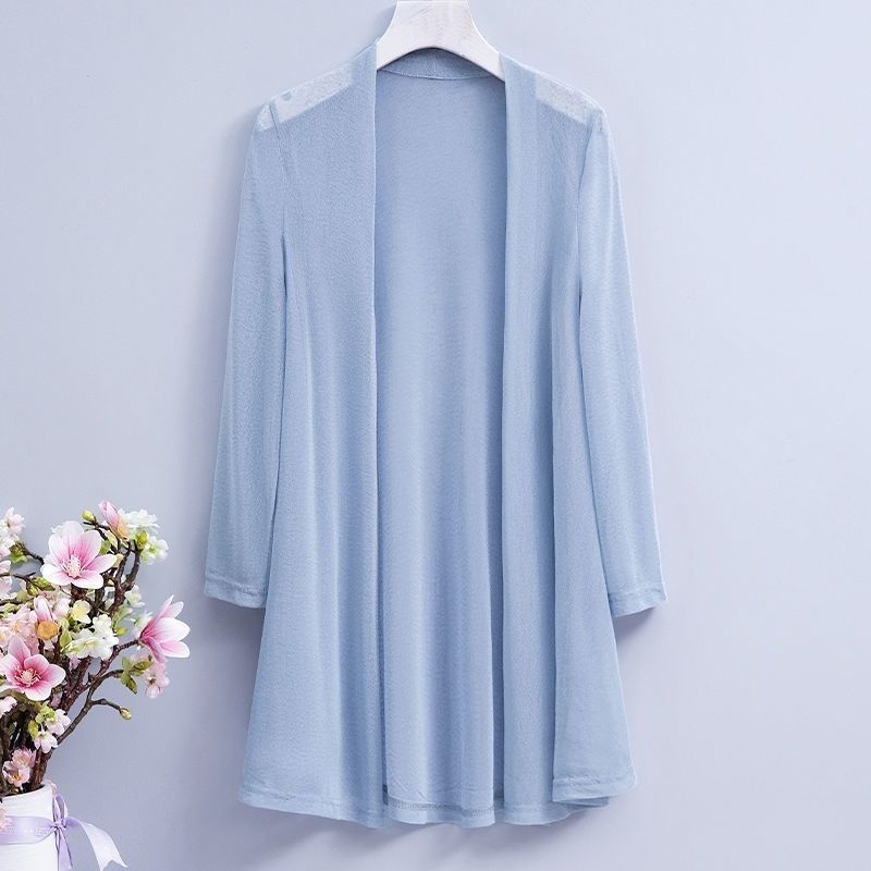 Summer Women's Mesh Cardigan Mid-length Breathable Shawl Long-sleeved Sunscreen Top Open Front Thin Cardigan tops