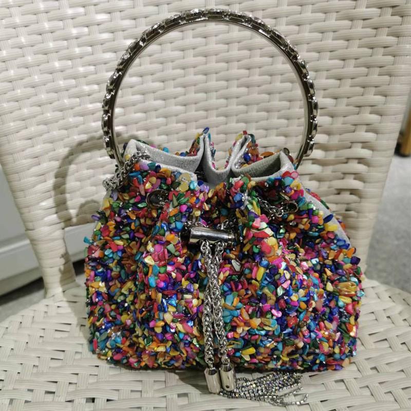 2026 Womens Crystal-Embellished Crossbody Bag Fringe Detail Small Square Shoulder No Top Handle