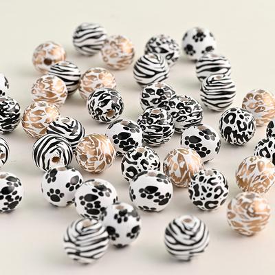 Tierdruck Holzperlen Leopardenmuster Holz Lose Perlen Zebra Muster Runde Perlen DIY Hanfseil Fransen Holzperlen Strang
