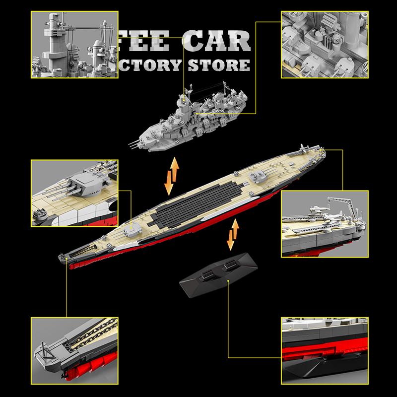 Classic WWII Battleship Models Building Set Military Ship Blocks Toys Warship MOC Bricks Fun DIY Project Adult Kids Gifts Decor