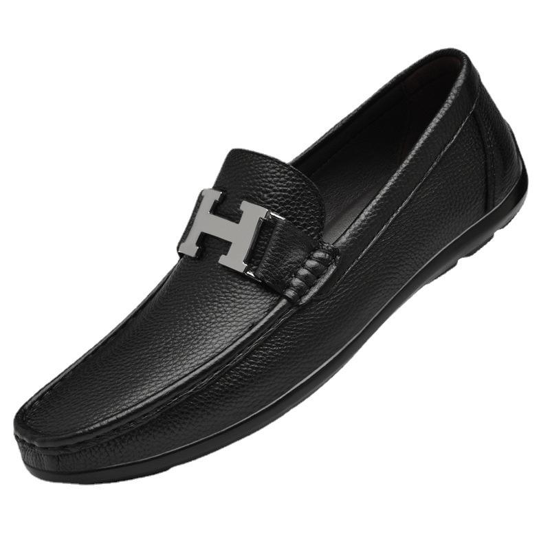 Spring and summer first-layer cowhide beanie shoes men's soft, comfortable, dry and breathable casual loafers low-top shoes men's shoes