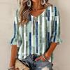 Women's Retro Floral Print Blouse with Ruffle Three-Quarter Sleeves and Tie Front