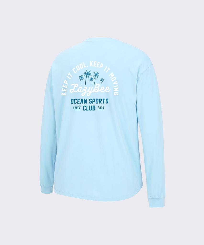 Leijibi [Set] Airfresh String Long Sleeve Rash Guard + Swim Shorts Set W Sky Blue