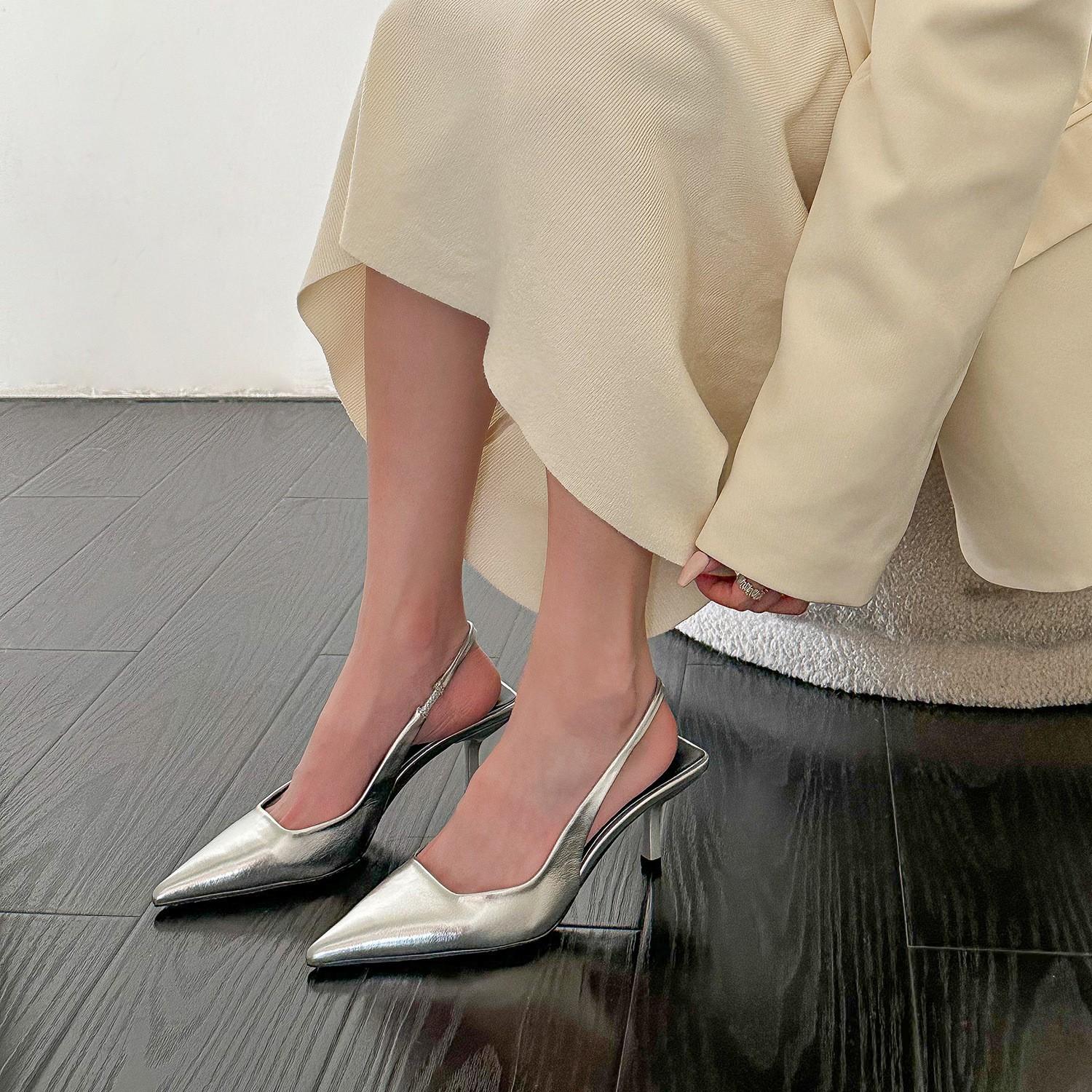 

Женские сексуальные туфли на каблуке с закрытым носком, с острым носком, на низком каблуке, платье, свадебная рабочая обувь для женщин, удобные туфли-лодочки из искусственной кожи 37 серебряный