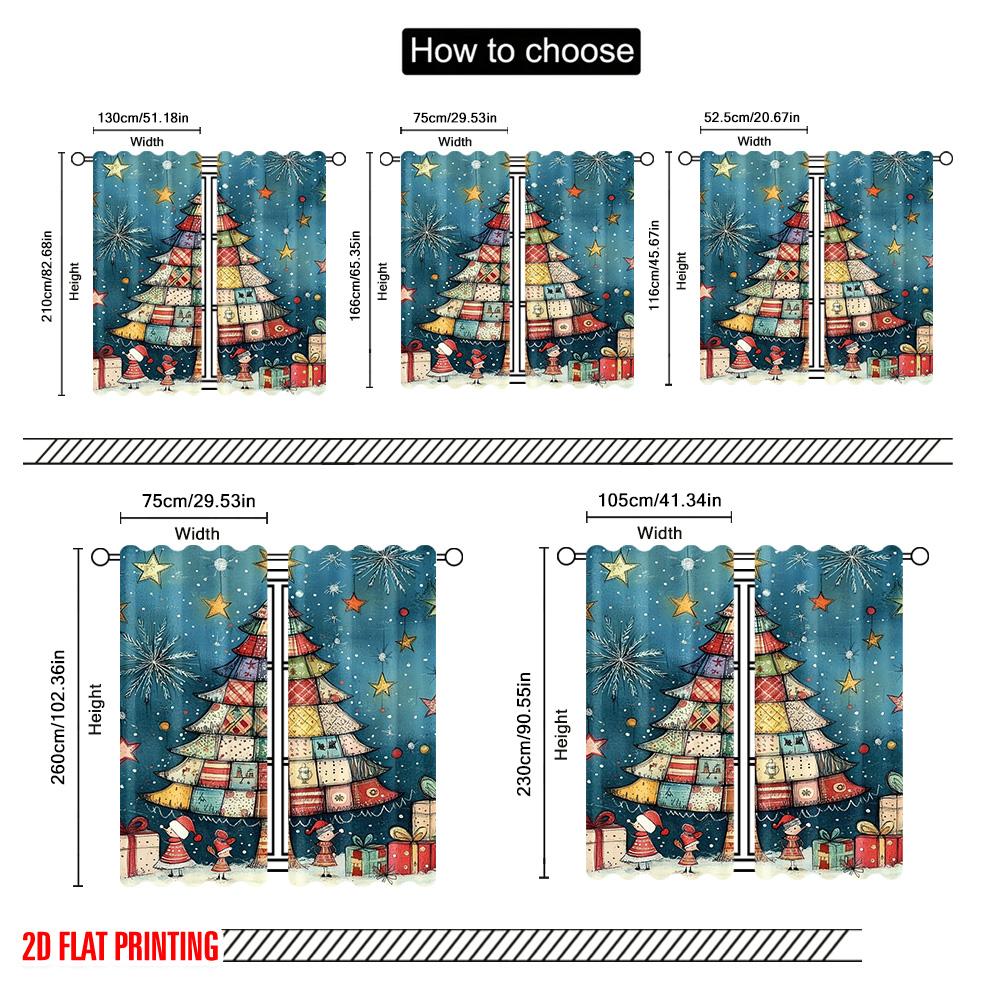 2pcs 2D Flat Printing Merry Christmas Curtain Christmas Tree6 Durable 100% Polyester Fabric Without Electricity Festive Wall