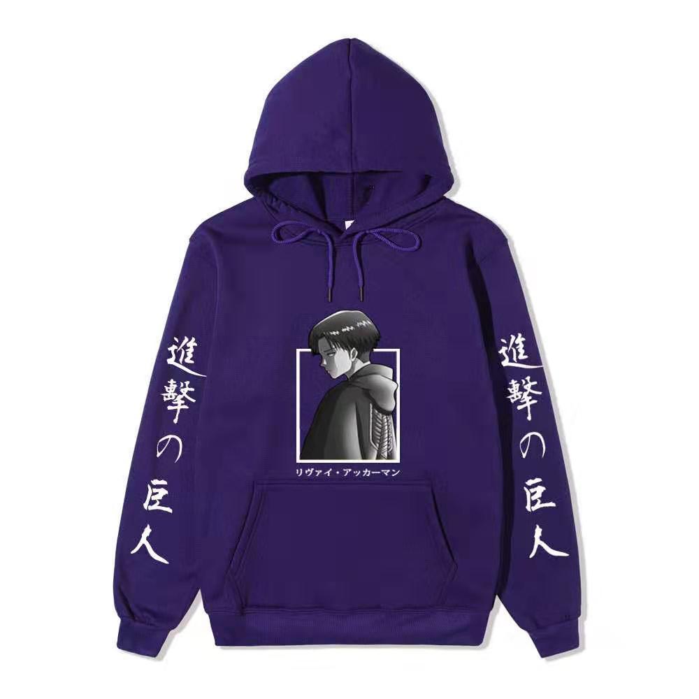 Attack on Titan Levi Ackerman Hoodie Unisex Fleece Sweatshirt Japanese Text Double Sleeve Print Autumn Winter Pullover