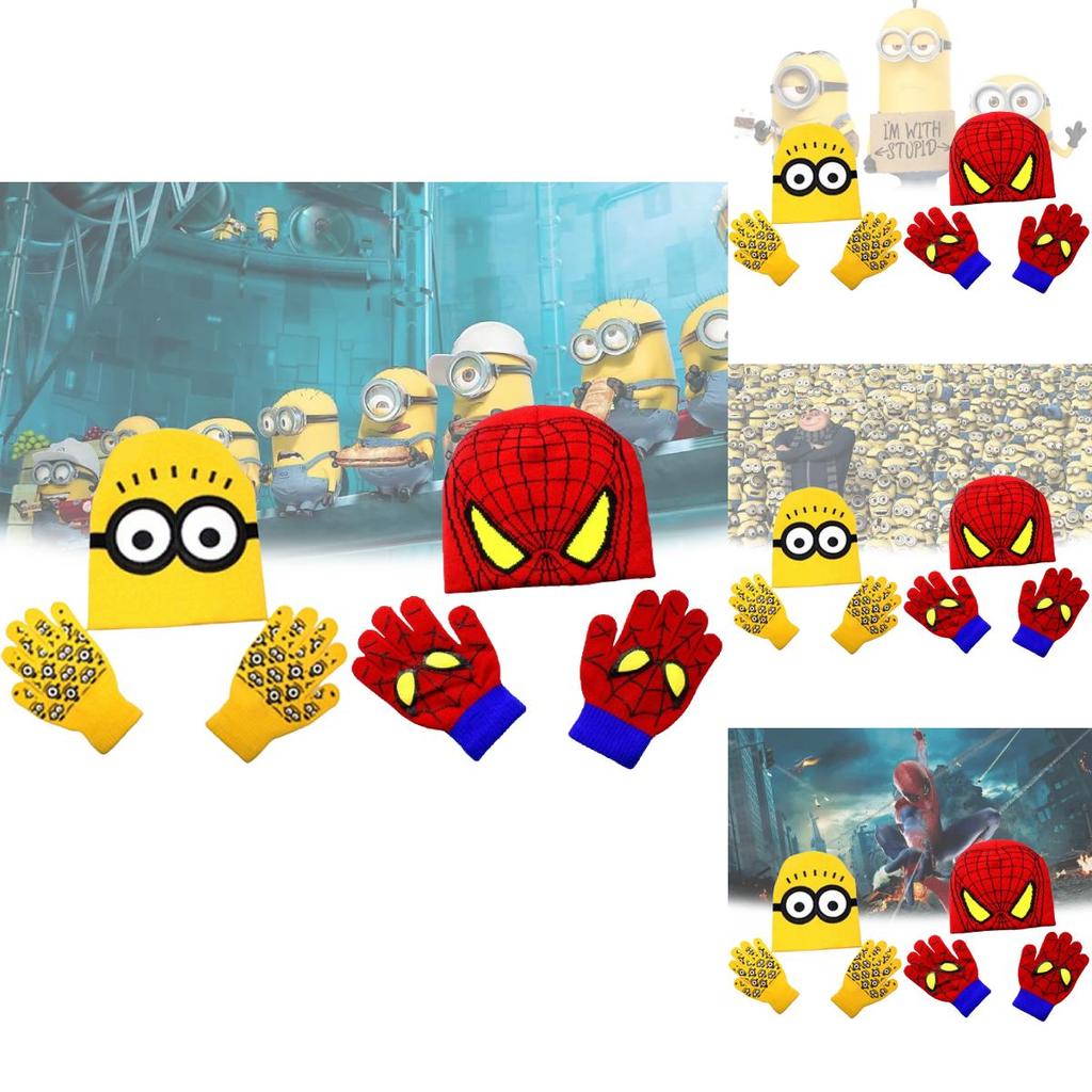 Conjunto Aconchegante de Inverno em Tricô para Crianças, Luvas e Gorro com Forro Quente de Lã para Crianças Pequenas