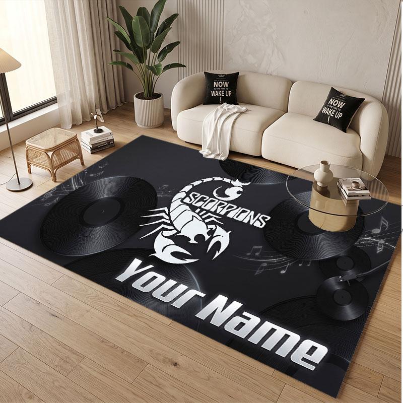Custom Rug Scorpions Pattern Print Name Text Soft Non‑Slip Floor Carpet for Home Indoor Decoration