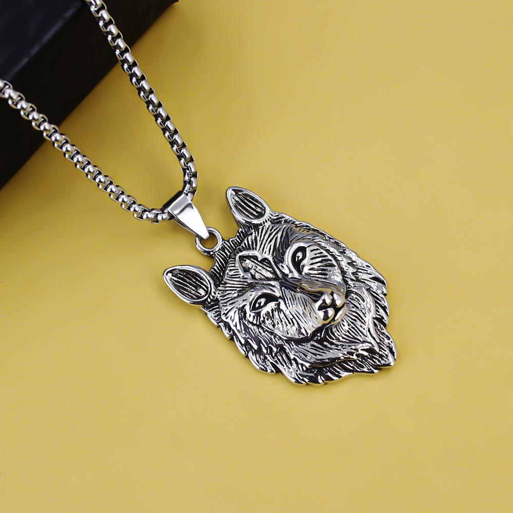 European and American Retro Men's Jewelry Pop Punk Viking Wolf Head Pendant Necklace Accessories