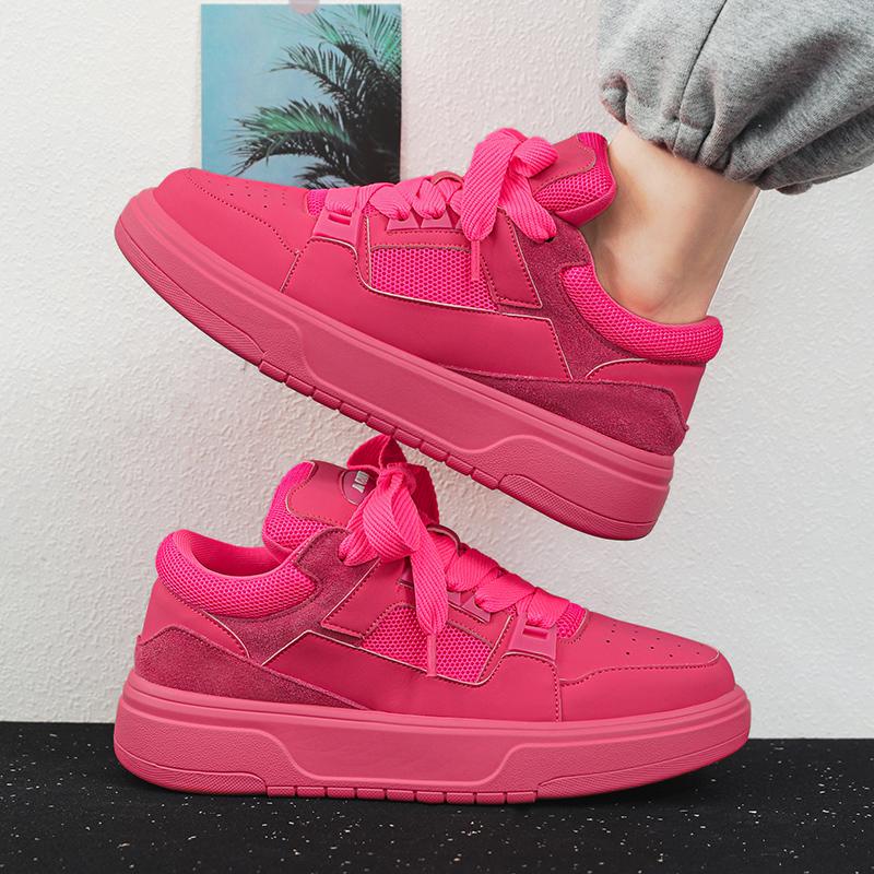 New Personalized Pink Casual Men's Designer Board Shoes Fashionable Genuine Leather Breathable Elevated Flat Sports Shoes
