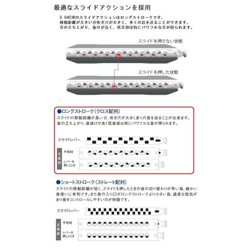 SUZUKI Sirius Series Chromatic Harmonica, Wooden Cover Model S-64CW, Long Stroke, Walnut