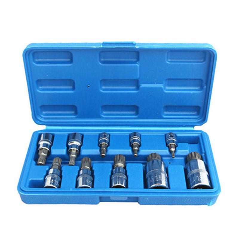 10pcs Set XZN 12 Point Spline Bit Socket S2 Steel 4-18mm Car Anti-Rust Ratchets Wrench Hand Tools High Hardness Blue Box