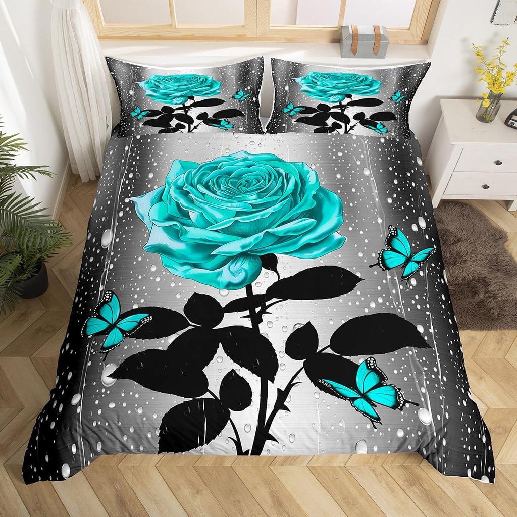 Rose Duvet Cover Twin King For Boys Girls Valentine's Day Gift Romantic Floral Bedding Set Water Flower Blossom Comforter Cover