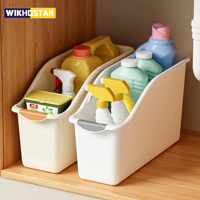 Curved Plastic Storage Bins Set - Multipurpose Home Organization Boxes for Cleaning Supplies & Household Essentials