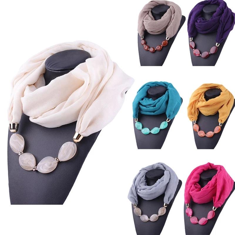 Solid Color Jewelry Statement Necklace Pendant Scarf Women Bohemia Neckerchief Foulard Femme Accessories Hijab