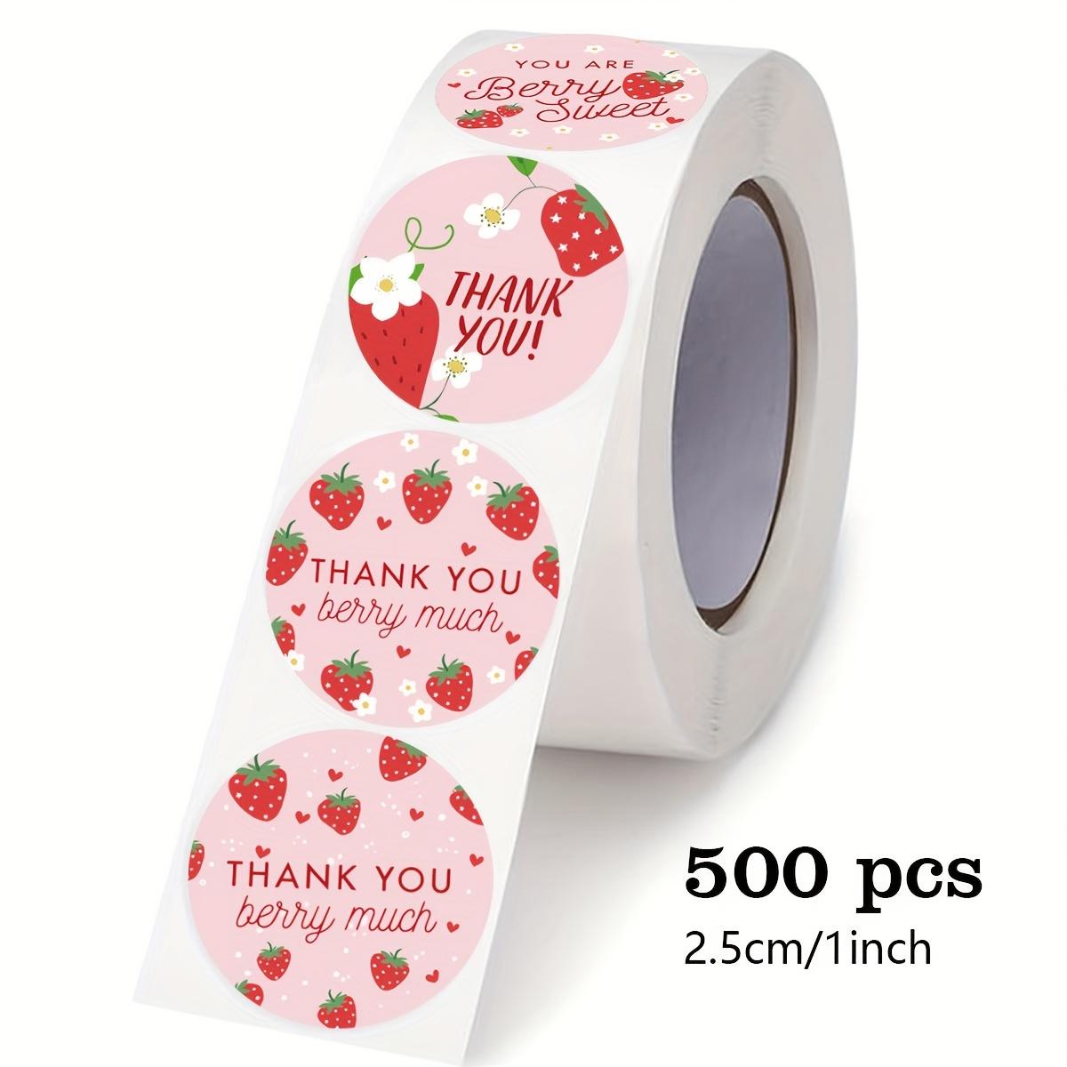 500pcs Cute Strawberry Thank You Stickers Round Self-Adhesive Labels Gift Packaging Stickers Summer Birthday Party Decorations 500pcs1roll