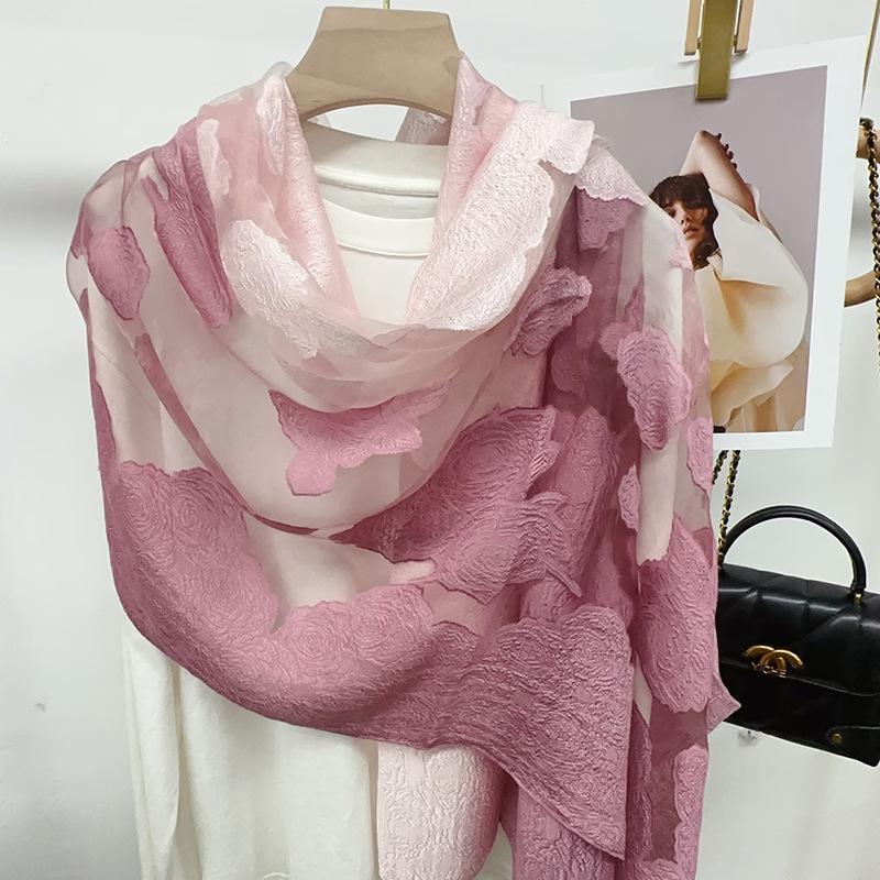 Shawl Scarf Advanced New Gradual Change Flower Long Silk Scarf Yarn Versatile Sunscreen Shawl