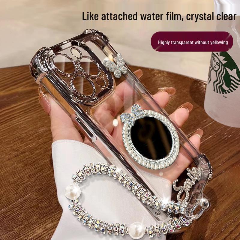 Butterfly Mirror Bracelet Drop-proof Electroplated Case for iPhone 16 Pro Max & Apple 17