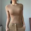 Amoi Women's Solid Color Kardashian Crew Neck Slim-Fit Short Bottom Shirt Basic Short Sleeve Shirt