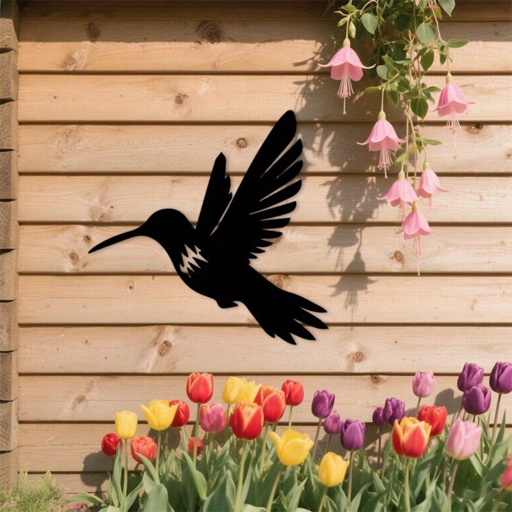 1pc 2D Flat Black Hummingbird Metal Wall Art, Indoor/Outdoor Nature Decor
