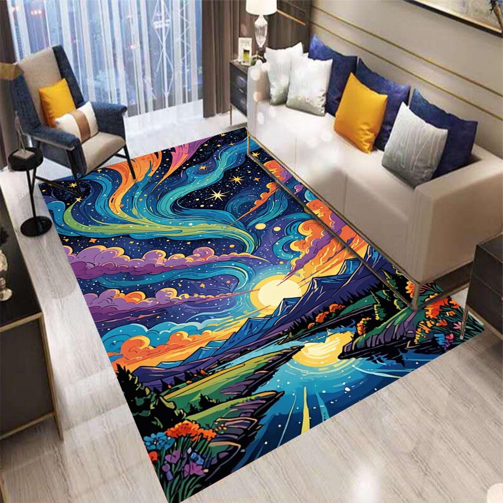 Retro Bohemian Moon Starlit Sky Area Rug Non-Slip Carpet for Living Room Bedroom Sofa Kitchen Entrance Door Mat Home Decor