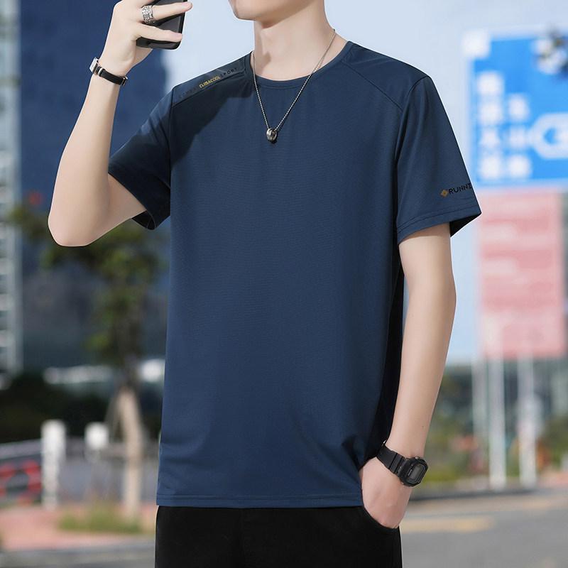 Ice Silk Short Sleeved T-shirt For Men's Sports, Cool And Breathable Plus Size Clothes