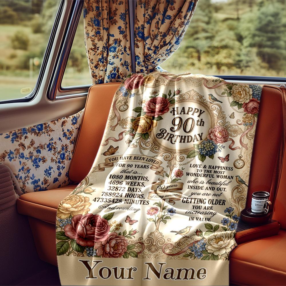 Elegant 90Th Birthday Celebration Poster Design Blanket Personalized Name Soft Comfortable Stylish Blanket Car Blanket Perfect For Travel Camping