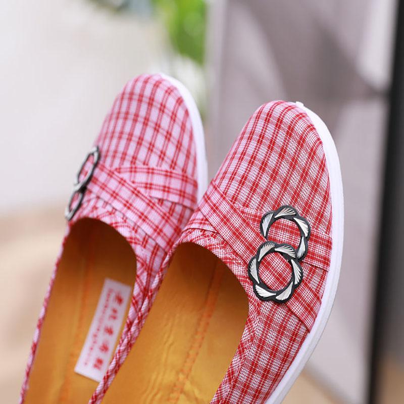 Kadın Ayakkabıları Eski Pekin Kumaş Ayakkabılar Orta Yaşlı Düşük Üst Nefes Alabilir Tek Ayakkabılar Kaymaz Rahat Sığ Ağız Anne Ayakkabıları