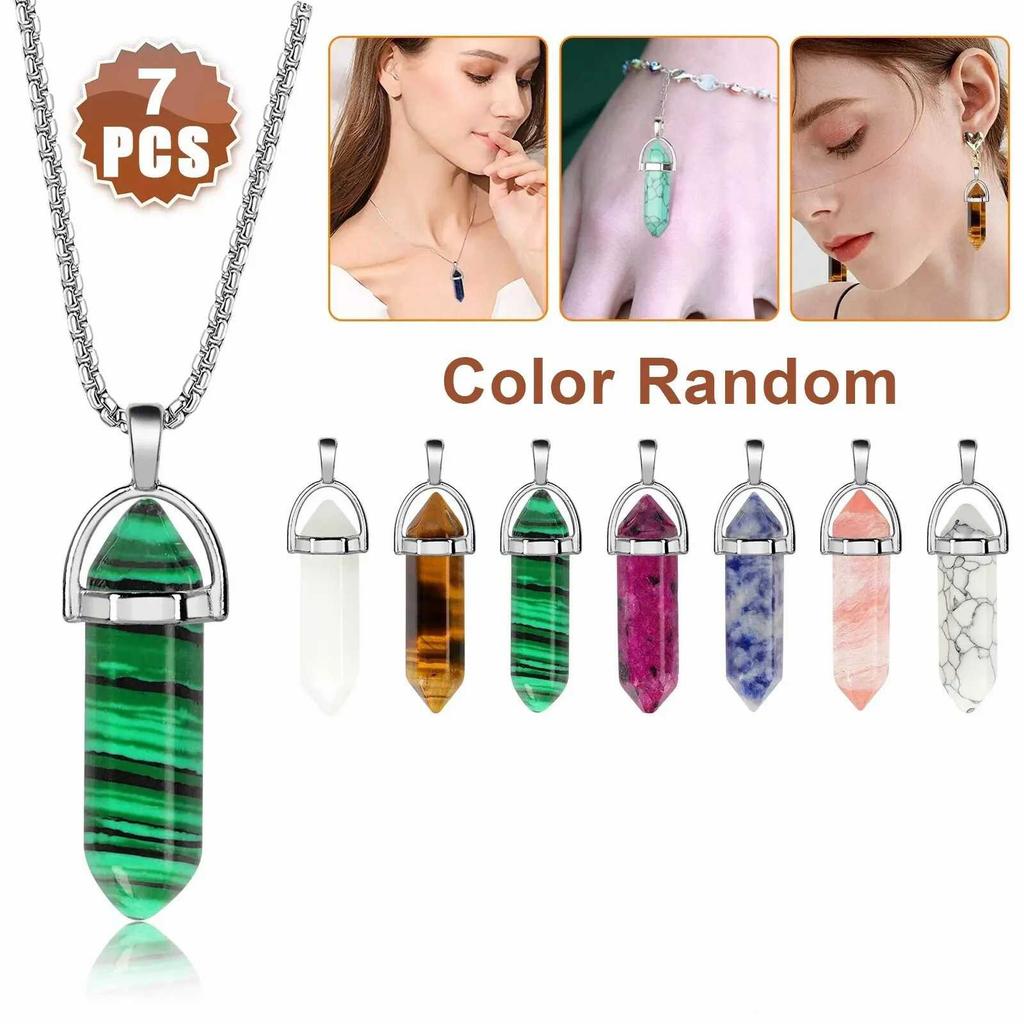 Mutilcolor 10pcs Bullet Shape Healing Pointed Chakra Pendants Sugilite Quartz Stone Charm Randow Color for Necklace Making