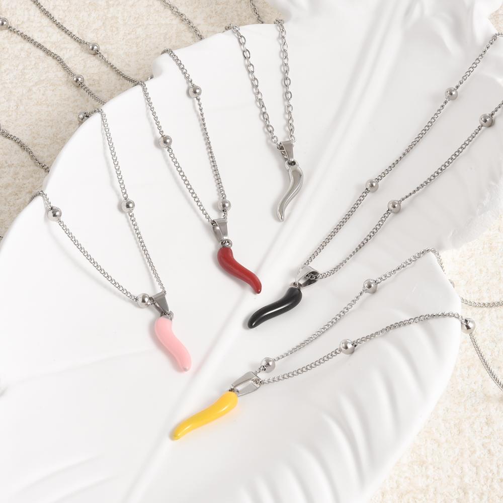 1Pc Stainless Steel Vintage Lucky Horn Cornicello Pepper Pendant Necklaces Gothic Italian Chilli Aesthetic Collares Jewelry