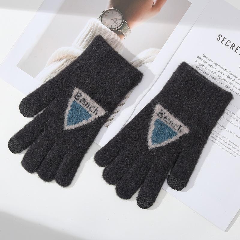 Gants Tactiles Triangulaires Velours Chauds et Épais Automne et Hiver Tendance Cinq Doigts Style Coréen Tricotés Cyclisme