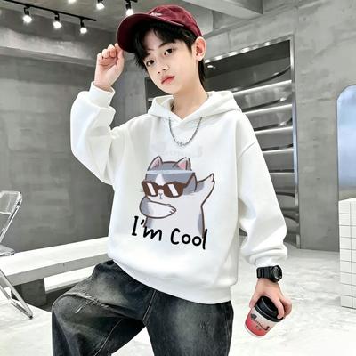 The Latest Autumn-winter Trendy and Cool Cat-print Children's Hooded sweatshirt.Y2K Style Boys'and Girls'casual Pullover Hoodie.