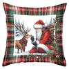 2D Flat Printing Christmas Plaid Pattern Pillows Santa Snowman Decor Polyester Pillowcase Sofa Decorative Cushion Cover