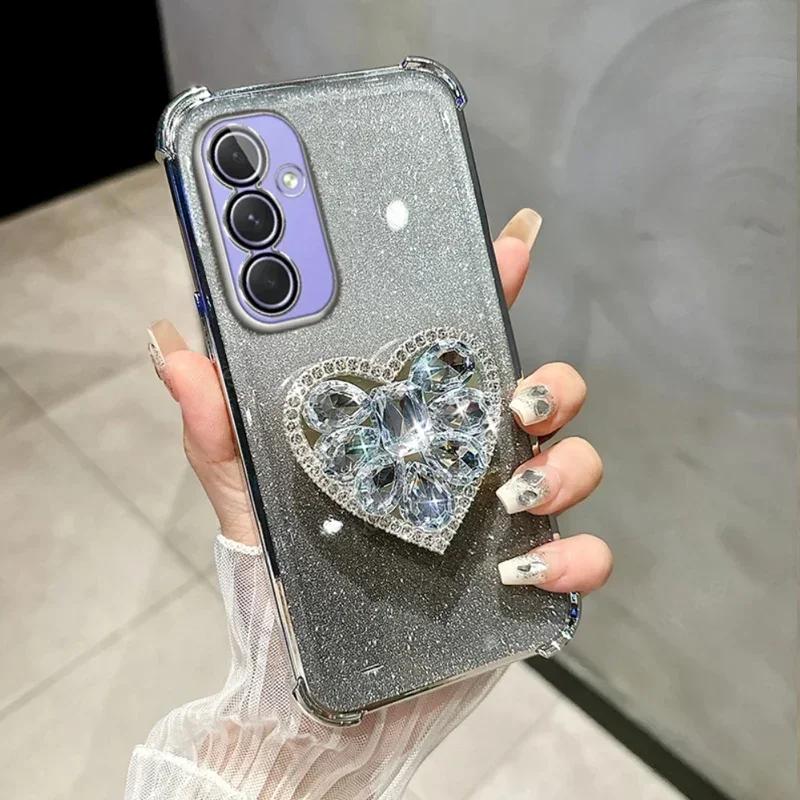 Phone Case for Xiaomi 15 Ultra 14T 13T POCO X7 F7 M7 Redmi Note 14 Pro 14C Glitter Diamond Heart Shockproof Bracket Case Cover