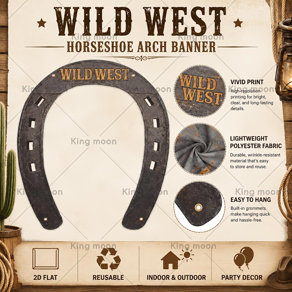 Western Cowboy Kulisse Banner, Wild West Hufeisen Rustikales Design, 78,74 x 47,24 Zoll Wandbehang Dekoration für Country-Motto-Party