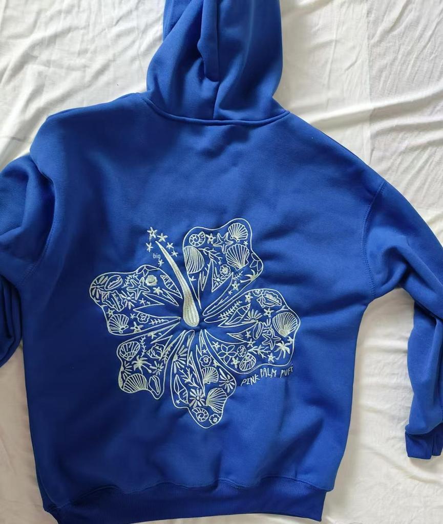 European Size Coconut Wave Embroidery Hoodie with Drop Shoulder Sleeves