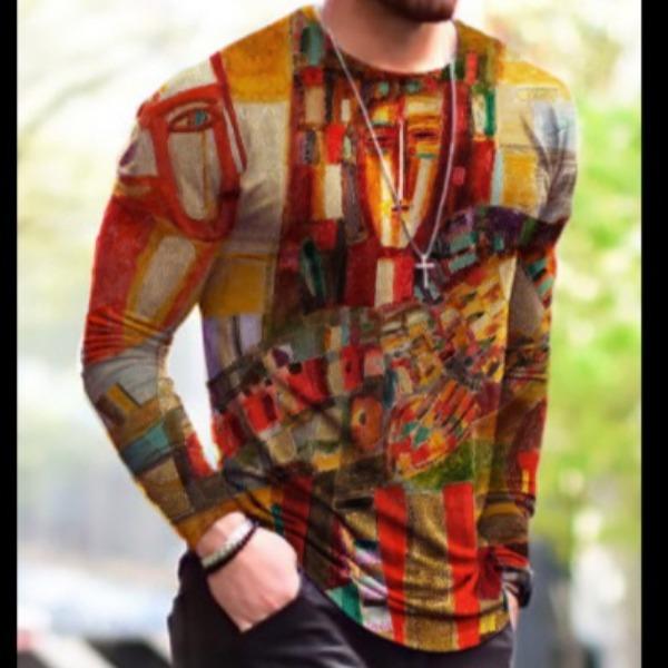 Frühlings- und Herbst-Rundhals-Oberteil mit kreativem 3D-Graffiti-Druck, modische lässige langärmlige Herren-T-Shirts