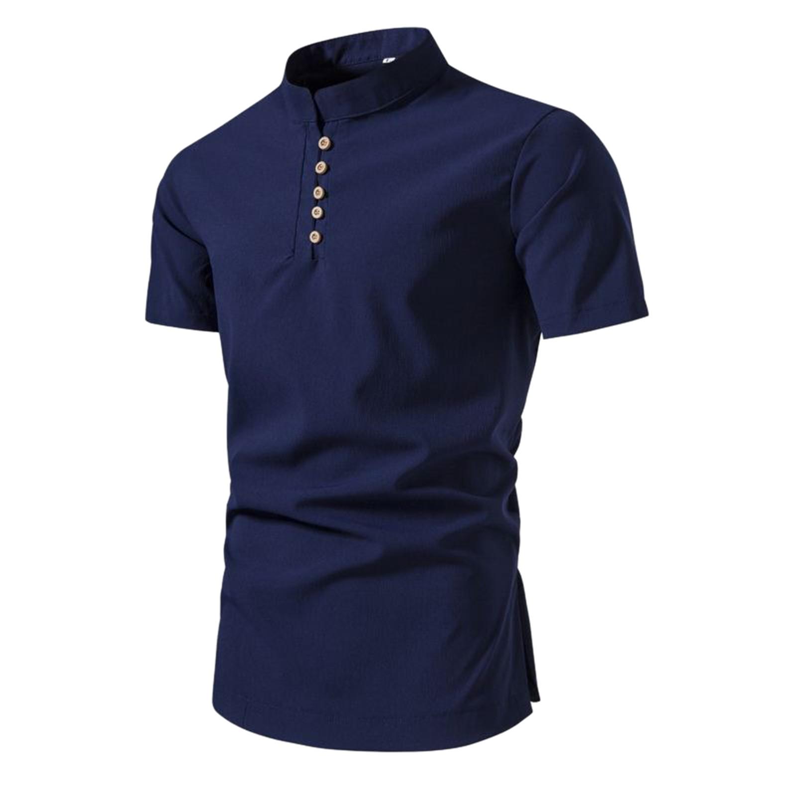 

Men s Spring Summer Casual Slim Color Stand Collar Button Collar Short Sleeve Men s Shirts Men s Tops XXXL