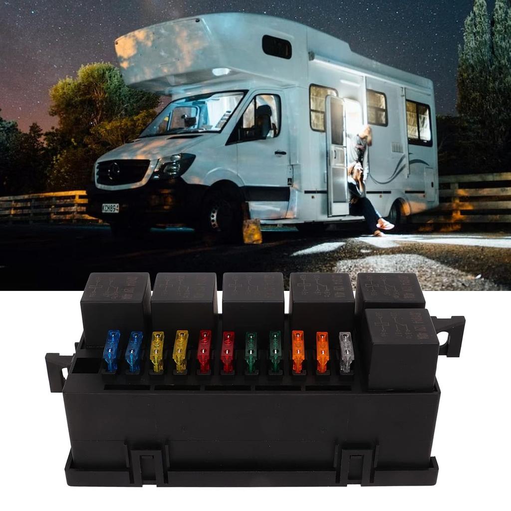 12V Auto Waterproof Relay Box Block Kit 6 Relay Holder Includes 6 relays and 11 blade 11 ATC/ATO holders For Car Yacht Boat