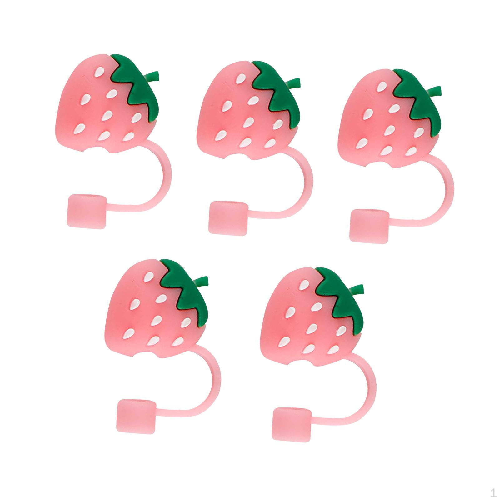 

5 шт., соломенная крышка, пробка для вечеринки, прочный креативный силиконовый пылезащитный колпачок в форме фруктов розовый