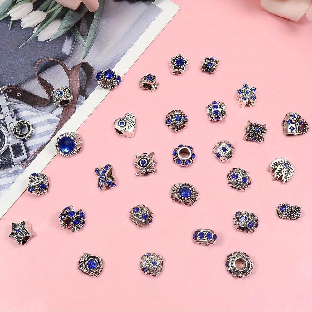 10/20/30 Pieces Alloy Blue Series Large Hole Bead Decorative Bead Spacing Bead DIY Bracelet Necklace Earrings Keychain Jewelry Making