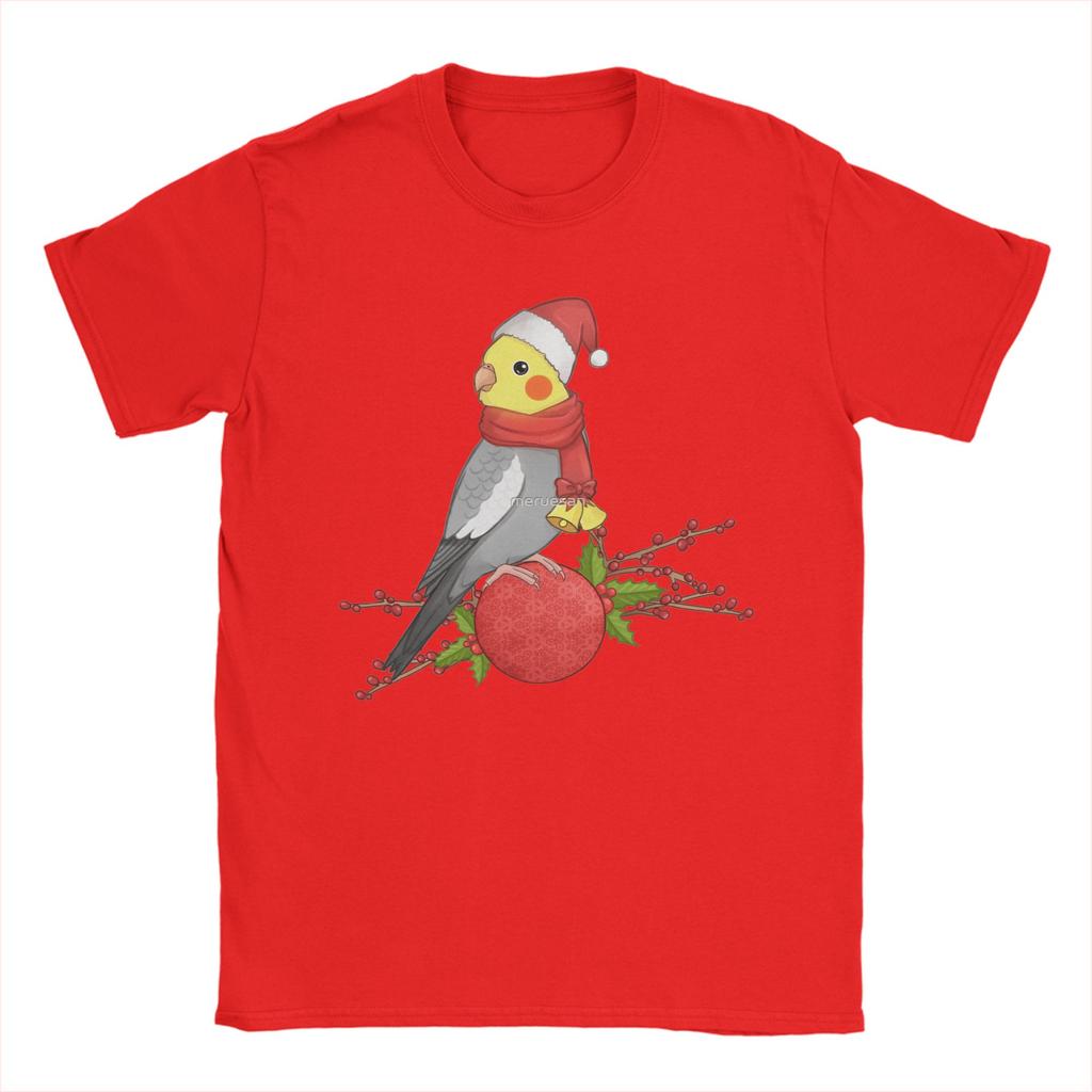 Christmas Cockatiel T-Shirt for Men  Humor Cotton Tees Crewneck Short Sleeve T Shirt Birthday Present Clothing