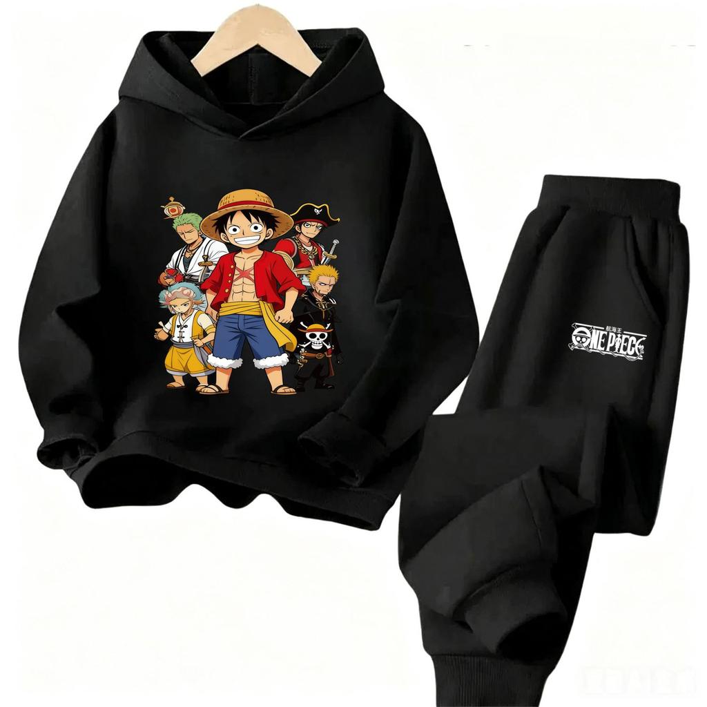 ONE PIECE Cartoon Printed Children's Clothing Set Boys and Girls Long Sleeve Hoodie Tights Sweatpants Sports Two Pieces