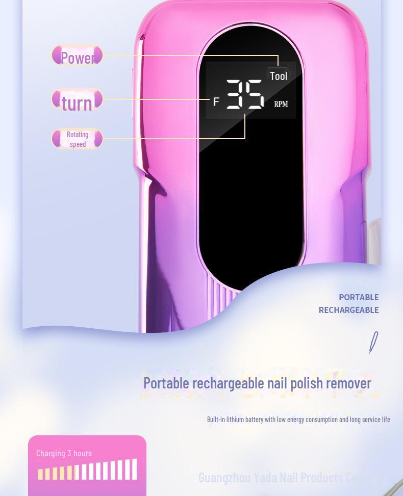 Rechargeable Portable Nail Polish Remover & Polisher 0-35,000 RPM