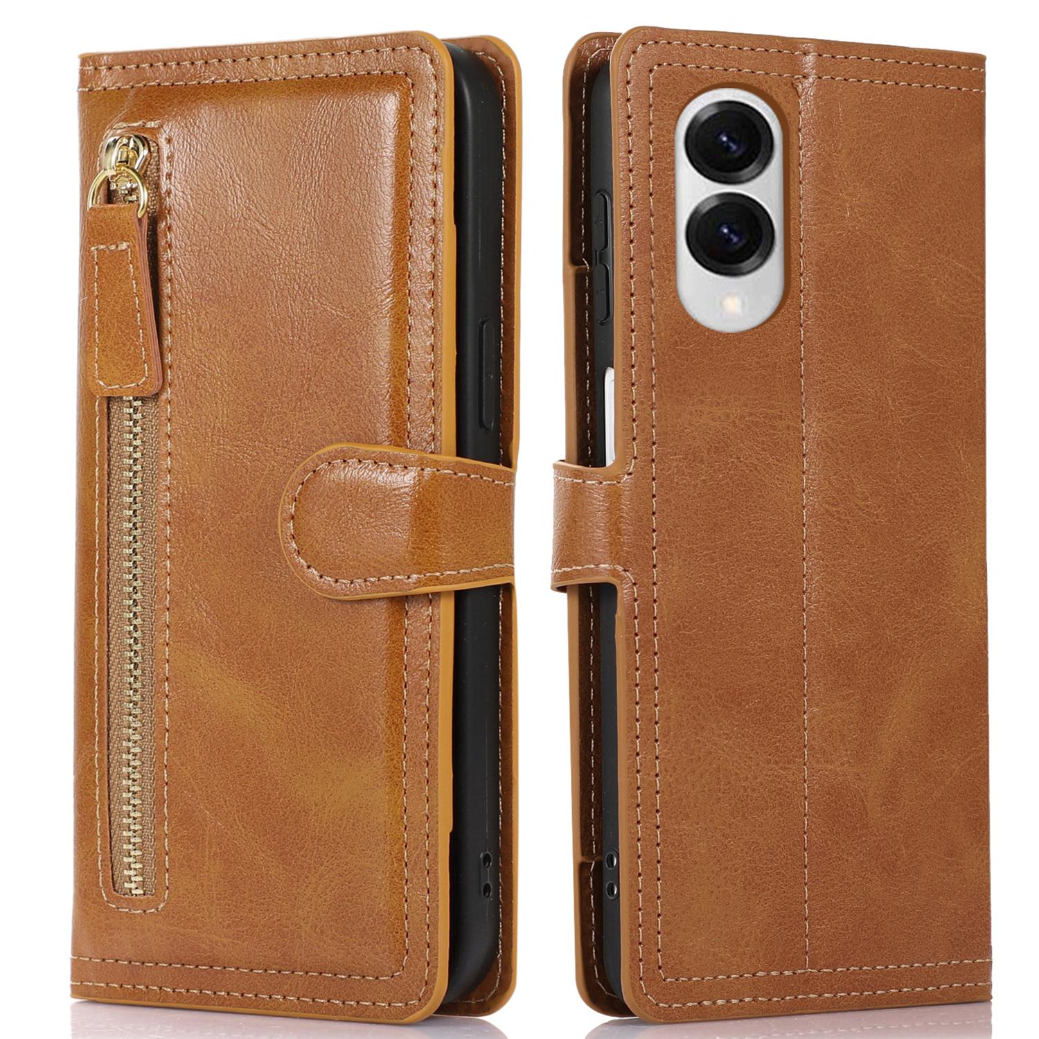 

For Samsung Galaxy S25 Edge Case Zipper Flip Leather Phone Cover with Card Holder Orange