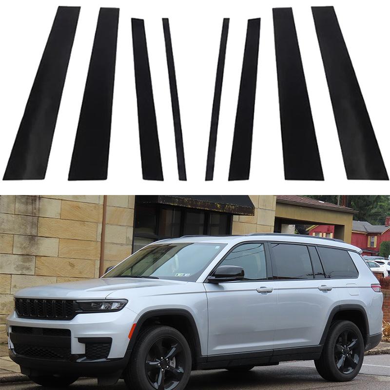 8pcs Door Window Center Middle Column BC Pillar Post Cover Mirror Effect Trim for Jeep Grand Cherokee L WL75 WL74