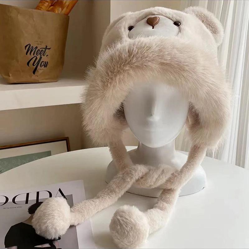 Cappello di Lana Carino con Orecchie d'Orso Giapponese per Donna in Autunno e Inverno Nuovo Caldo Cappello a Maglia che Mostra il Viso Protezione per Collo e Orecchie Cappello